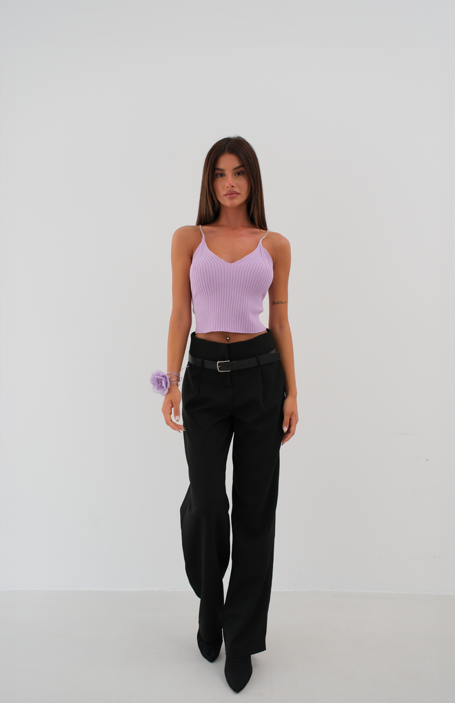 Black Fashion Strickbluse Mit Steinriemen – Flieder Großhandelskleidung Lässig