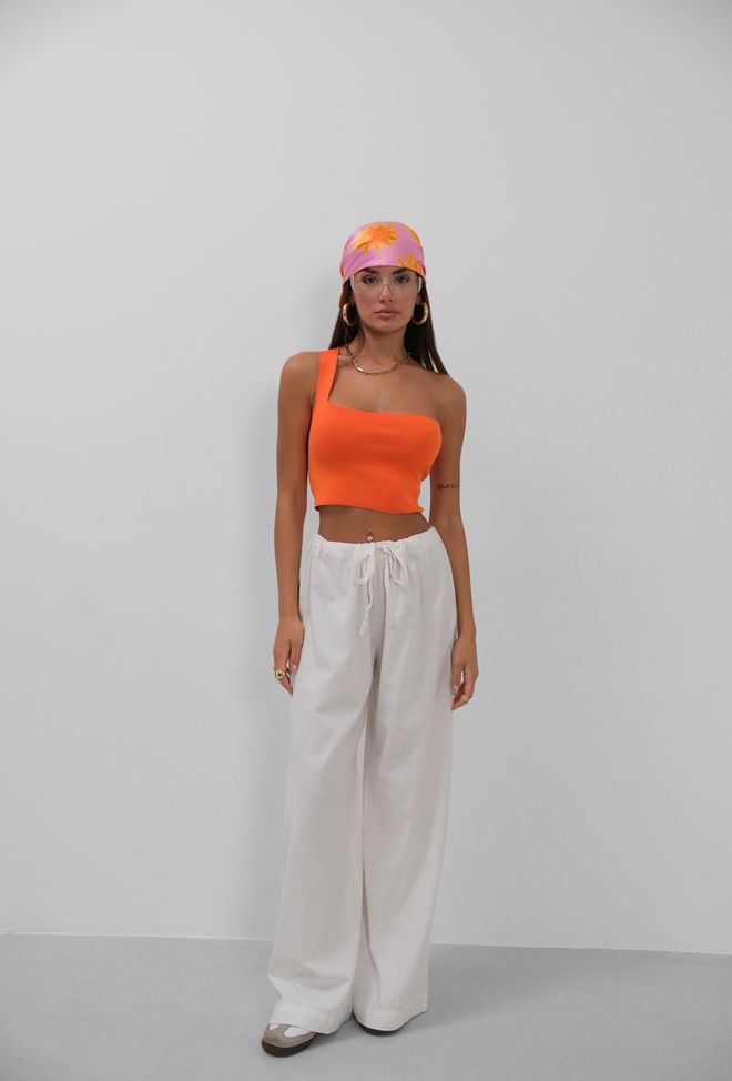 Black Fashion Blouse Courte À Une Épaule Orange Vêtements en gros Décontracté