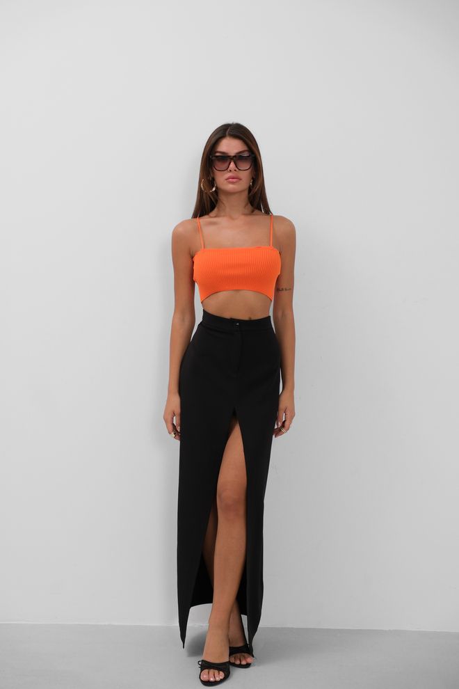 Black Fashion Top Court À Fines Bretelles Orange Vêtements en gros Décontracté