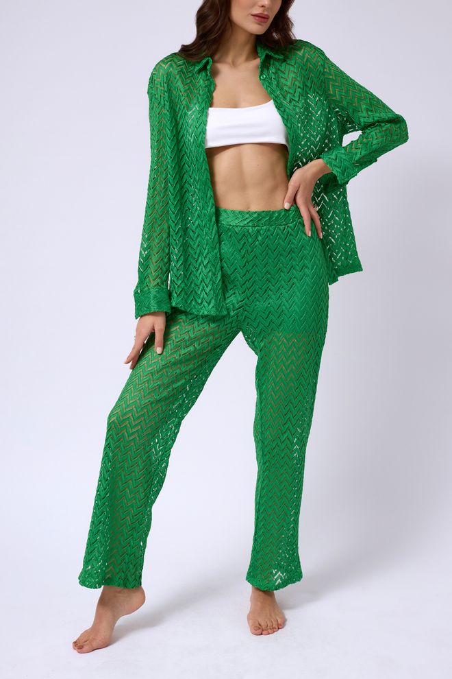 ESPADA Yeşil Çizgili Günlük Palazzo Seti Toptan Giyim Bahar