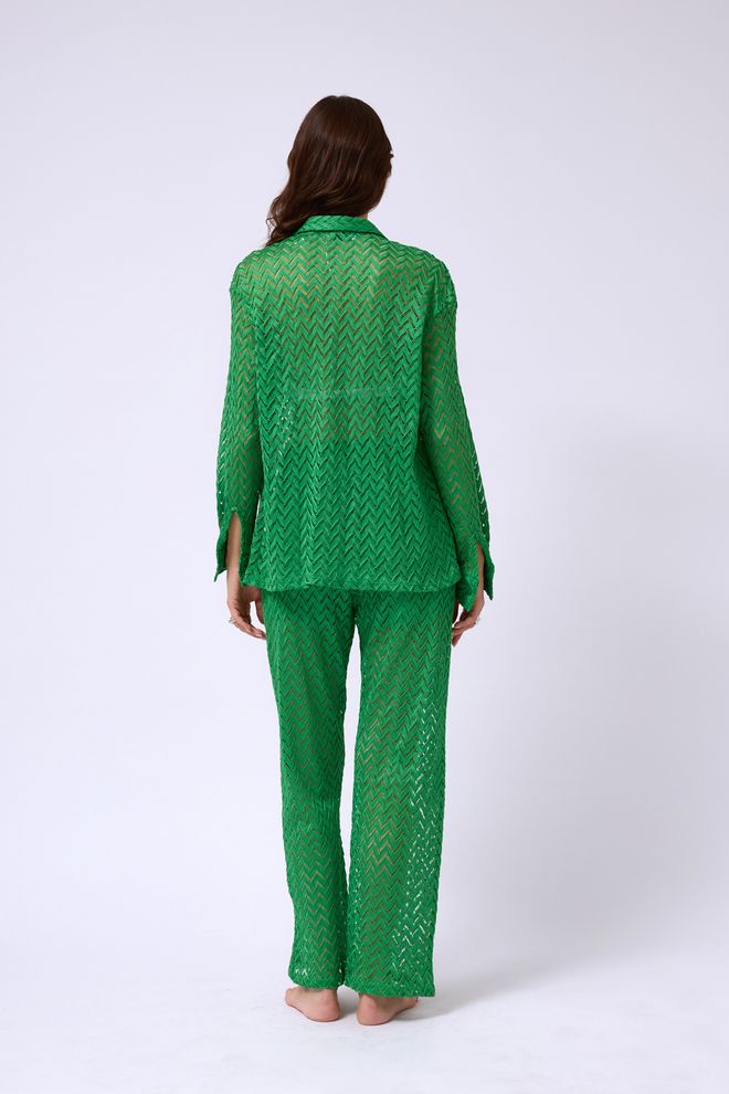 ESPADA Yeşil Çizgili Günlük Palazzo Seti Toptan Giyim 5