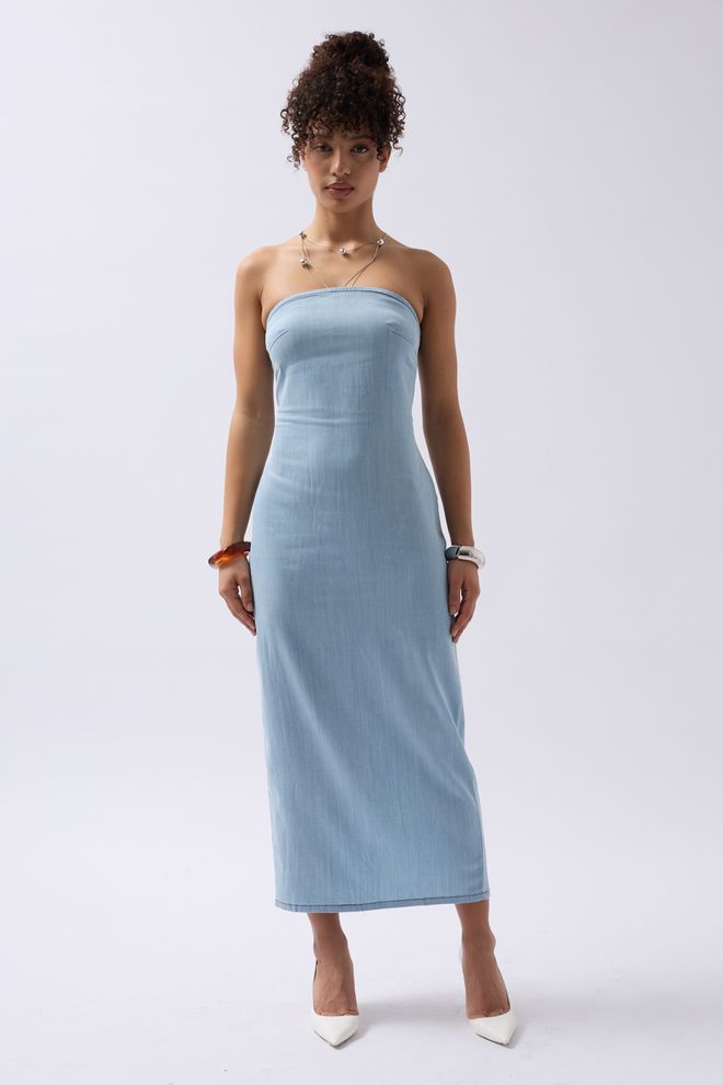 Black Fashion Abito In Denim Senza Spalline Azzurro Abbigliamento all'ingrosso Elegante