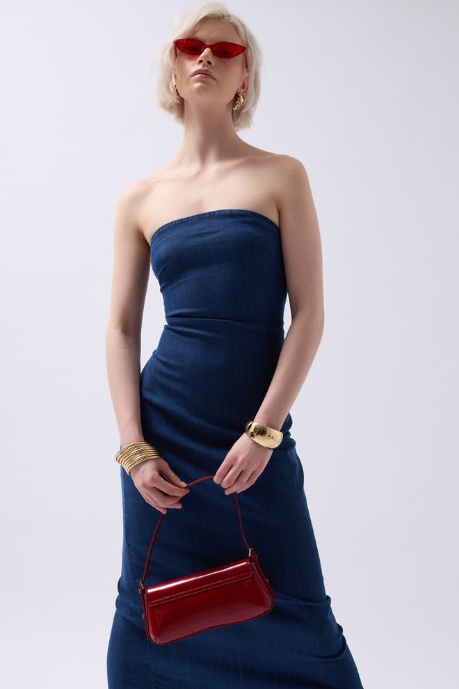 ESPADA Robe Midi Bleu Moulante Sans Bretelles Vêtements en gros Élégant