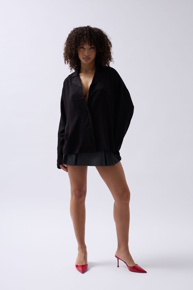 Black Fashion Overhemd met jaskraag en zak Zwart Groothandel Kleding Casual