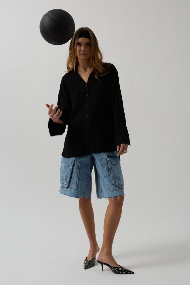 Black Fashion Oversized linnen overhemd Zwart Groothandel Kleding Casual