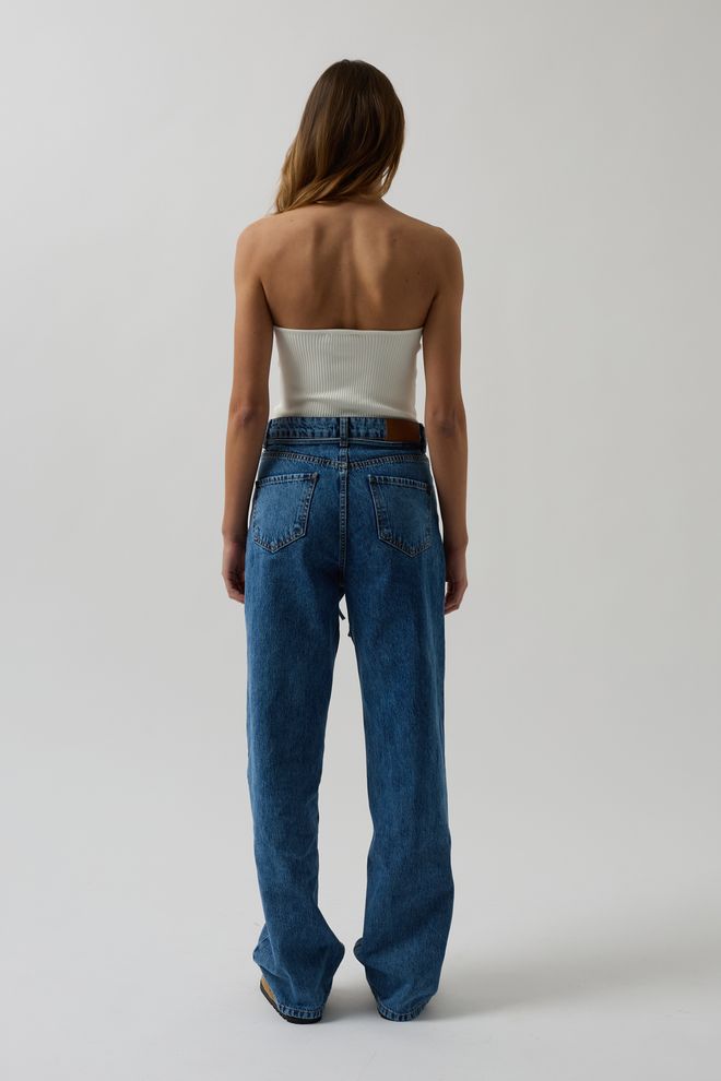 ESPADA Blue Mom Jeans With High Waist And Straight Leg Wholesale Clothing 5
