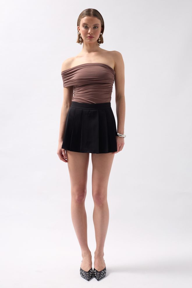 Black Fashion Plisirana Mini Kratka Suknja Crna Veleprodaja odjeće Poliester