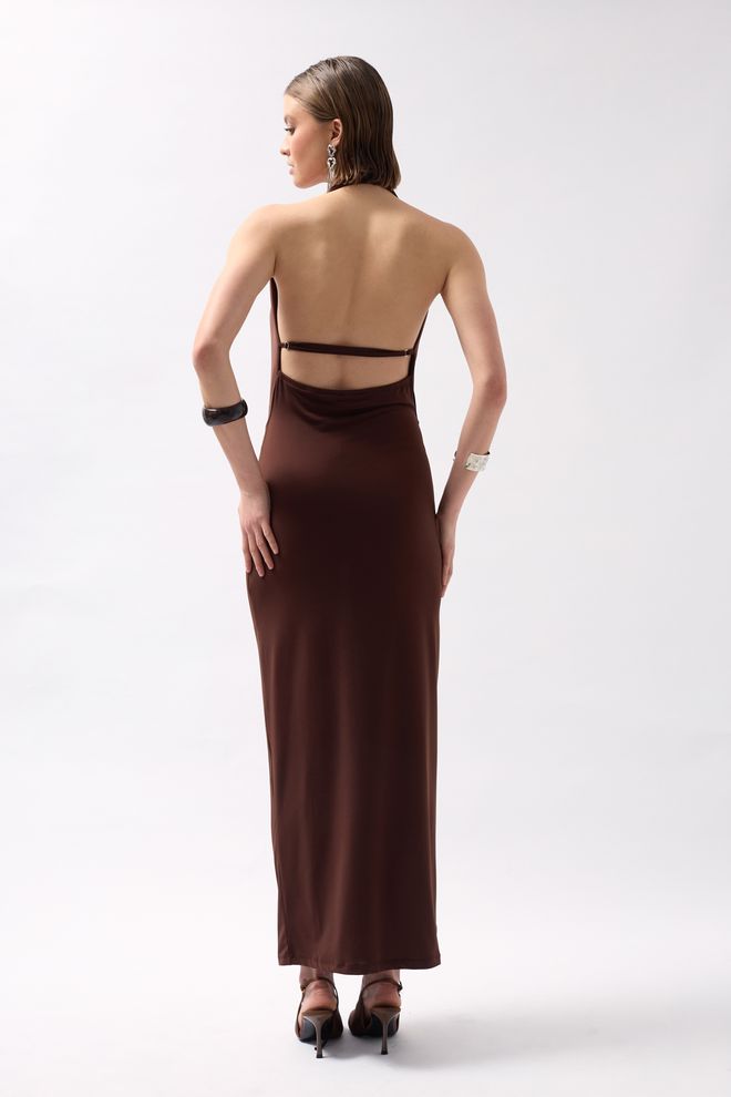 Black Fashion Maksi Haljina Sa Vrpcom Od Šala Smeđa Велепродаја одеће Еластан