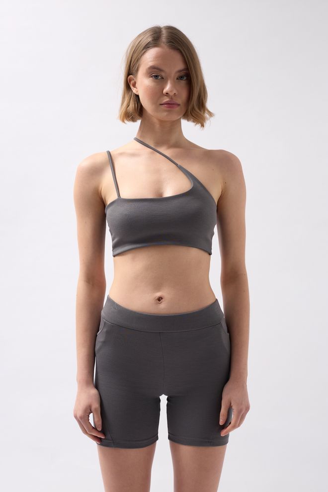 Black Fashion Çapraz Askı Bra Gri Toptan Giyim Spor Giyim