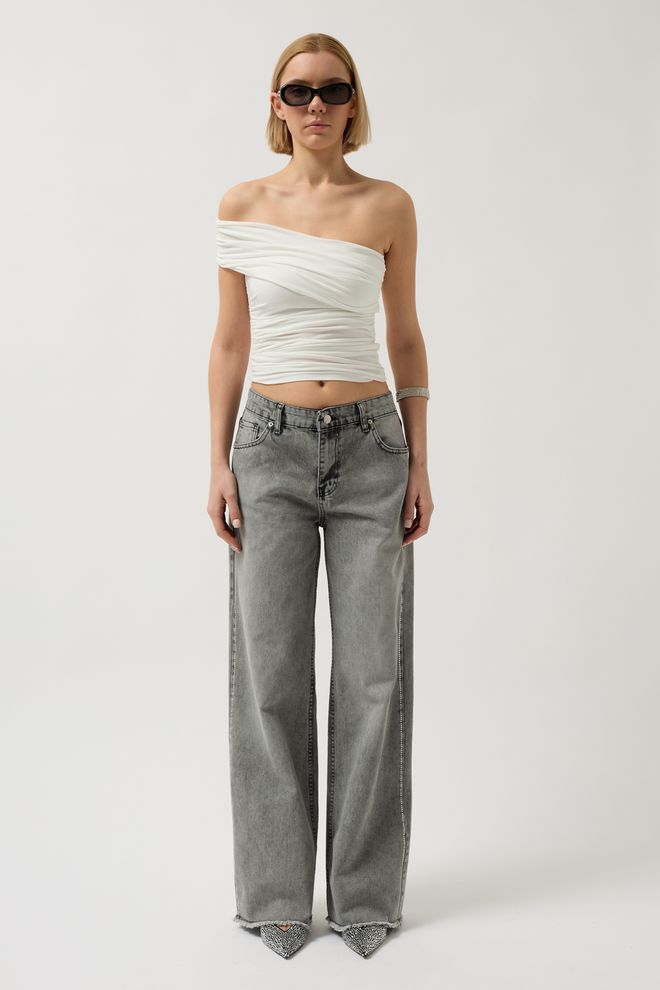 ESPADA Grey Mom Jeans With Straight Leg And Button Closure Wholesale Clothing Cotton