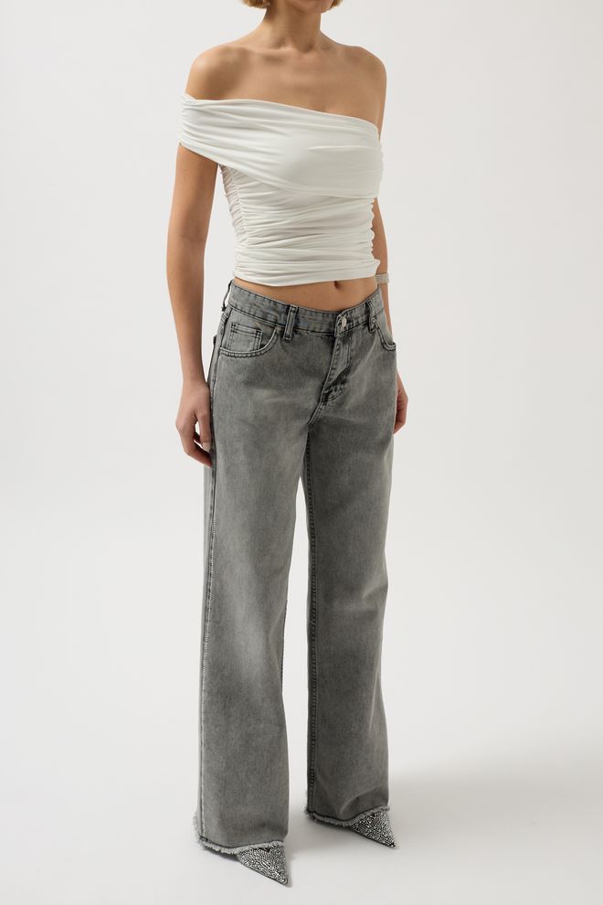 ESPADA Grey Mom Jeans With Straight Leg And Button Closure Wholesale Clothing Birthday