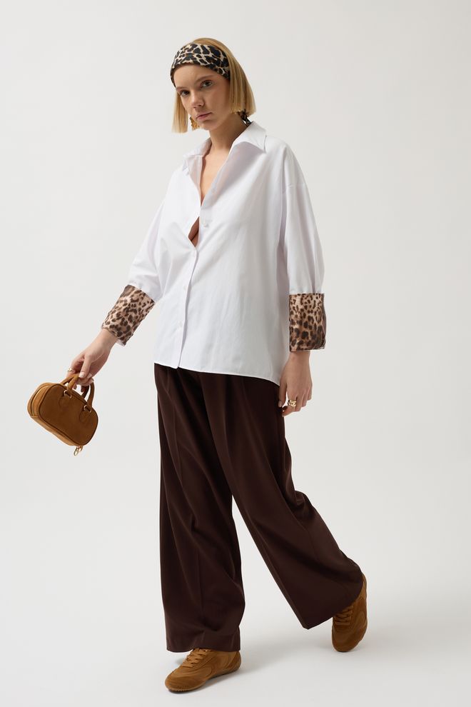 Black Fashion Overhemd Met Manchetdetail Wit Groothandel Kleding Casual