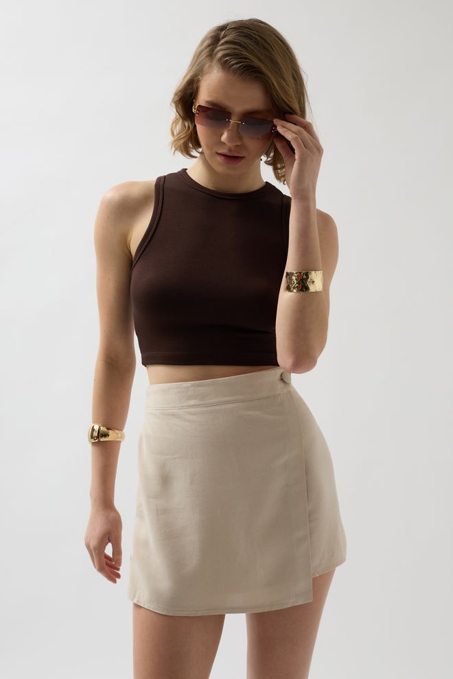 Black Fashion Geknöpfter Leinenrock – Beige Großhandelskleidung Lässig