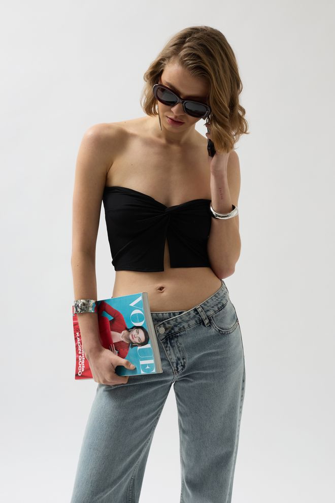 Black Fashion Blouse Sans Bretelles Avec Nœud Noir Vêtements en gros Sexy