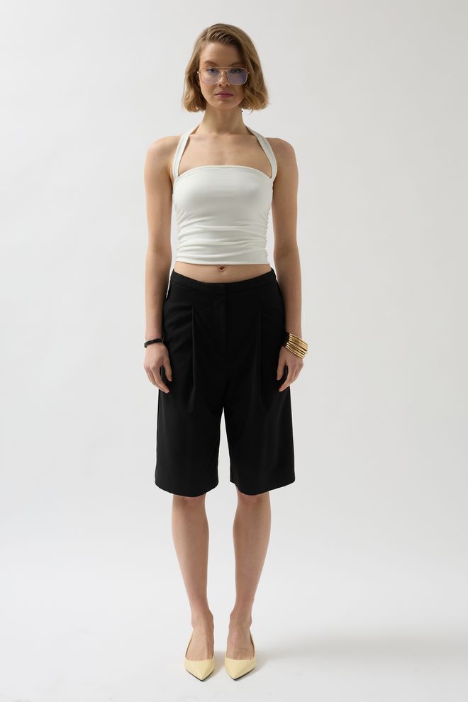 Black Fashion Bluse Mit Überkreuzten Trägern – Ecru Großhandelskleidung Polyester