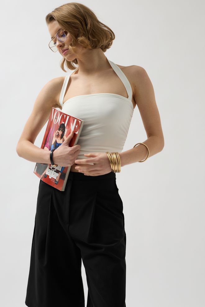 Black Fashion Bluse Mit Überkreuzten Trägern – Ecru Großhandelskleidung Geburtstag