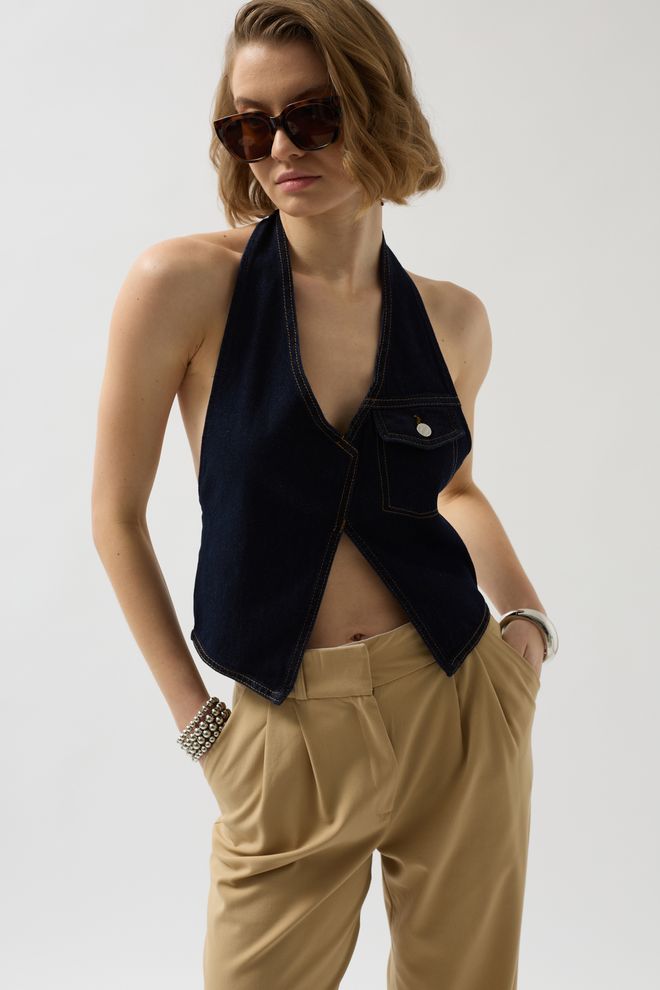 Black Fashion Ασύμμετρο Τζιν Γιλέκο Μπλε Χονδρικό εμπόριο ενδυμάτων Casual