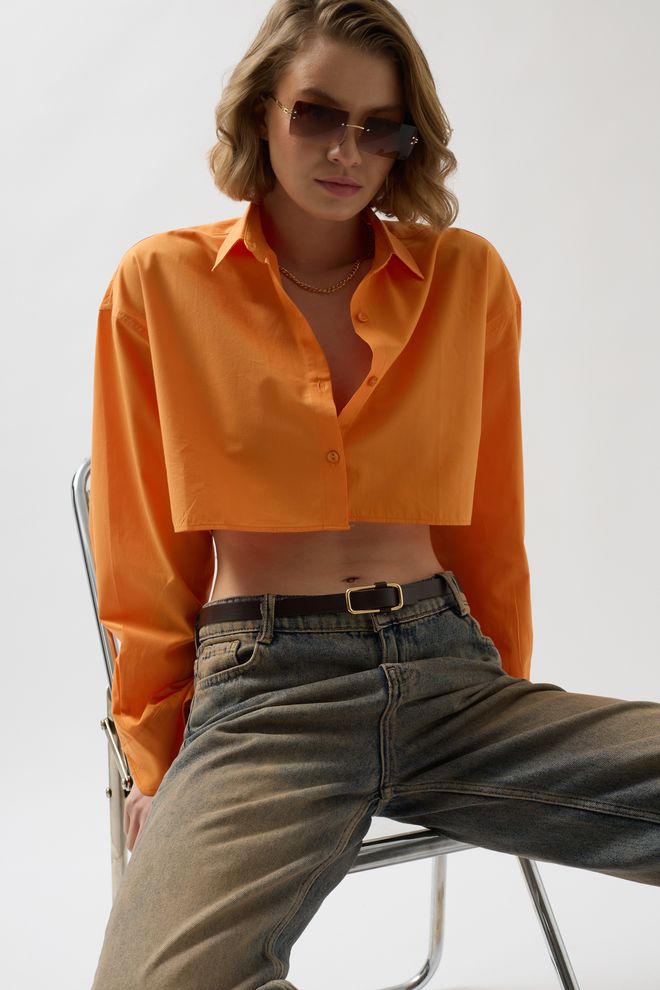 Black Fashion Chemise Oversize Courte Orange Vêtements en gros Décontracté