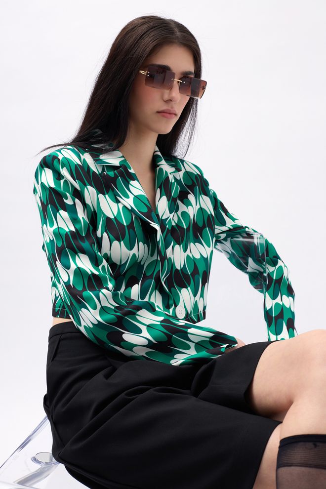 Black Fashion سترة قصيرة منقوشة أخضر ملابس بالجملة رائع
