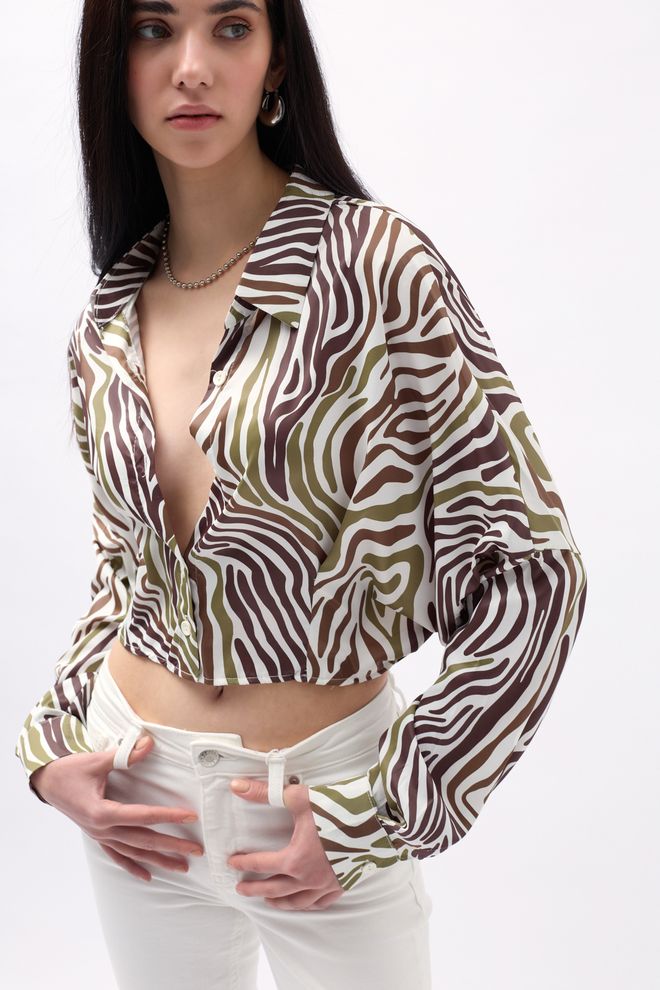 Black Fashion قميص قصير منقوش أخضر ملابس بالجملة رائع