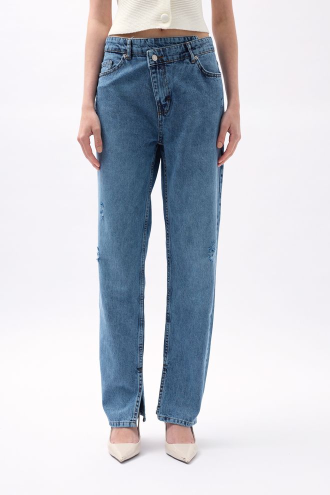 Black Fashion Vaqueros Láser Asimétricos Rasgados Azul Ropa al por mayor Cumpleaños