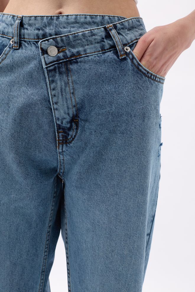 Black Fashion Ripped Asymmetric Laser Jeans Light Blue Wholesale Clothing Fall