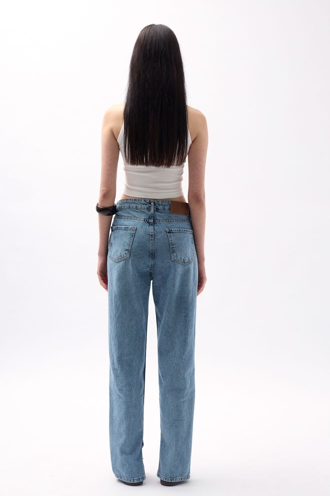 Black Fashion Ripped Asymmetric Laser Jeans Light Blue Wholesale Clothing 5