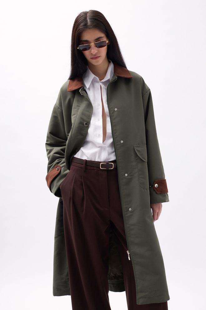 Black Fashion Übergroßer Trenchcoat Mit Kragendetail – Khaki Großhandelskleidung Lässig