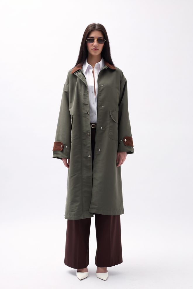 Black Fashion Gabardina Extragrande Con Detalle De Cuello Caqui Ropa al por mayor Algodón