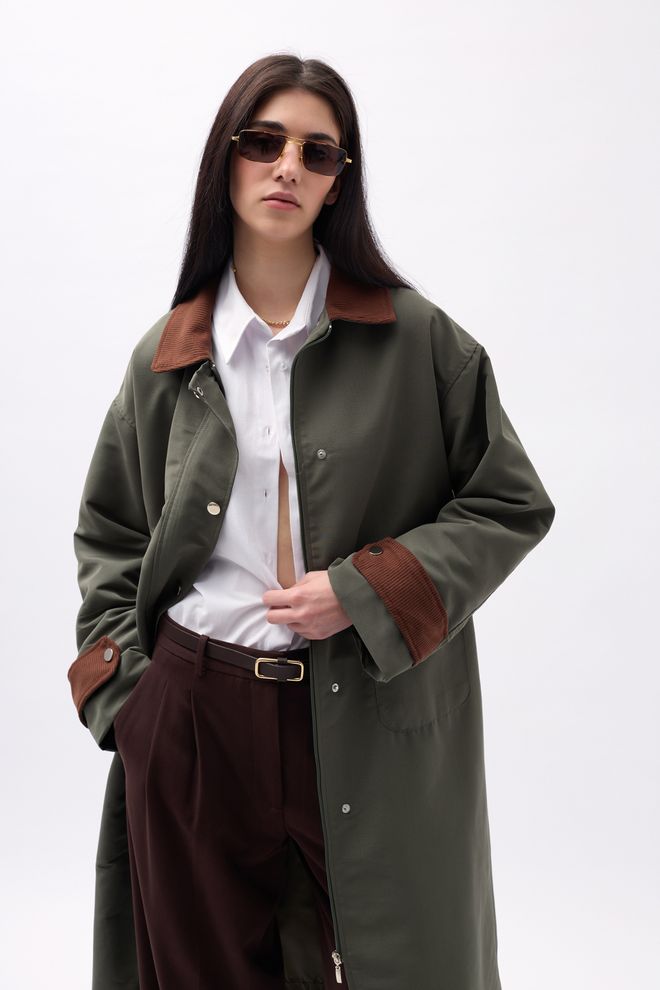 Black Fashion Gabardina Extragrande Con Detalle De Cuello Caqui Ropa al por mayor 2