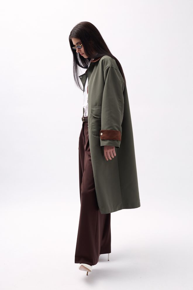 Black Fashion Gabardina Extragrande Con Detalle De Cuello Caqui Ropa al por mayor Otoño