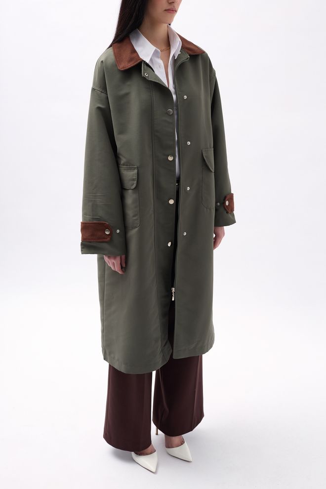 Black Fashion Gabardina Extragrande Con Detalle De Cuello Caqui Ropa al por mayor 4