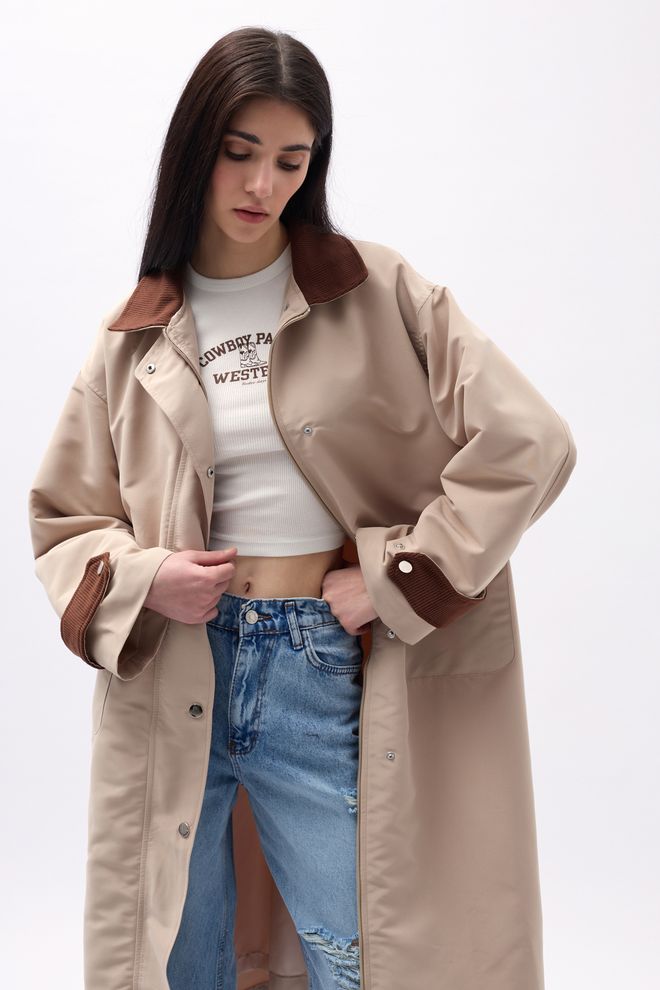 Black Fashion Übergroßer Trenchcoat Mit Kragendetail – Beige Großhandelskleidung Lässig