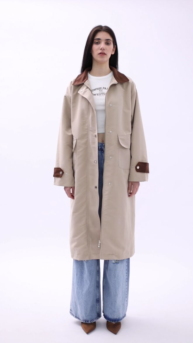 Black Fashion Gabardina Extragrande Con Detalle De Cuello Beige Ropa al por mayor Algodón