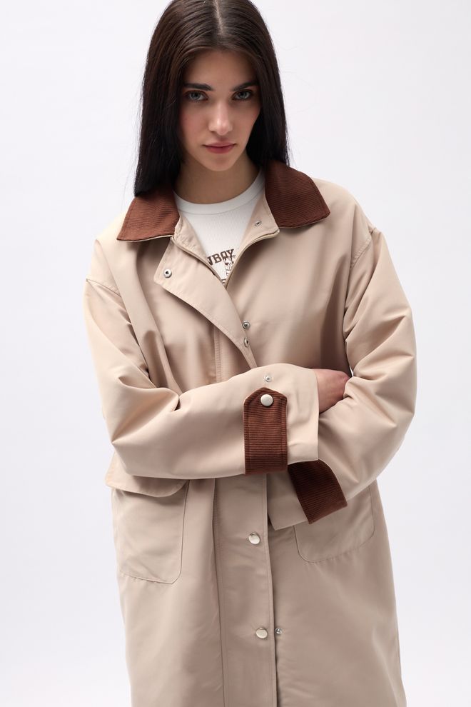 Black Fashion Gabardina Extragrande Con Detalle De Cuello Beige Ropa al por mayor 2