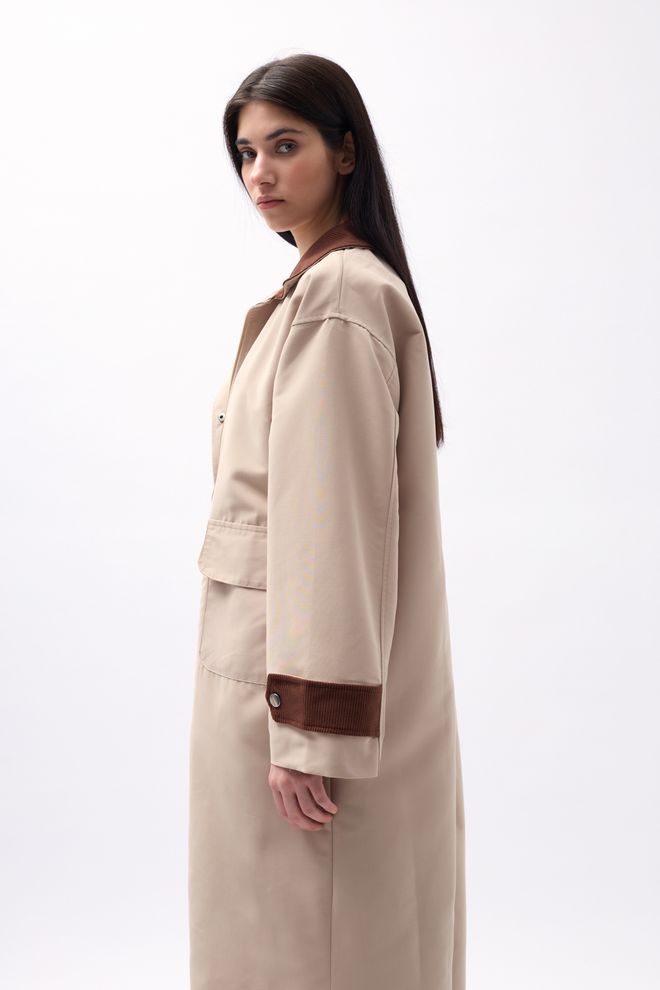 Black Fashion Gabardina Extragrande Con Detalle De Cuello Beige Ropa al por mayor Otoño