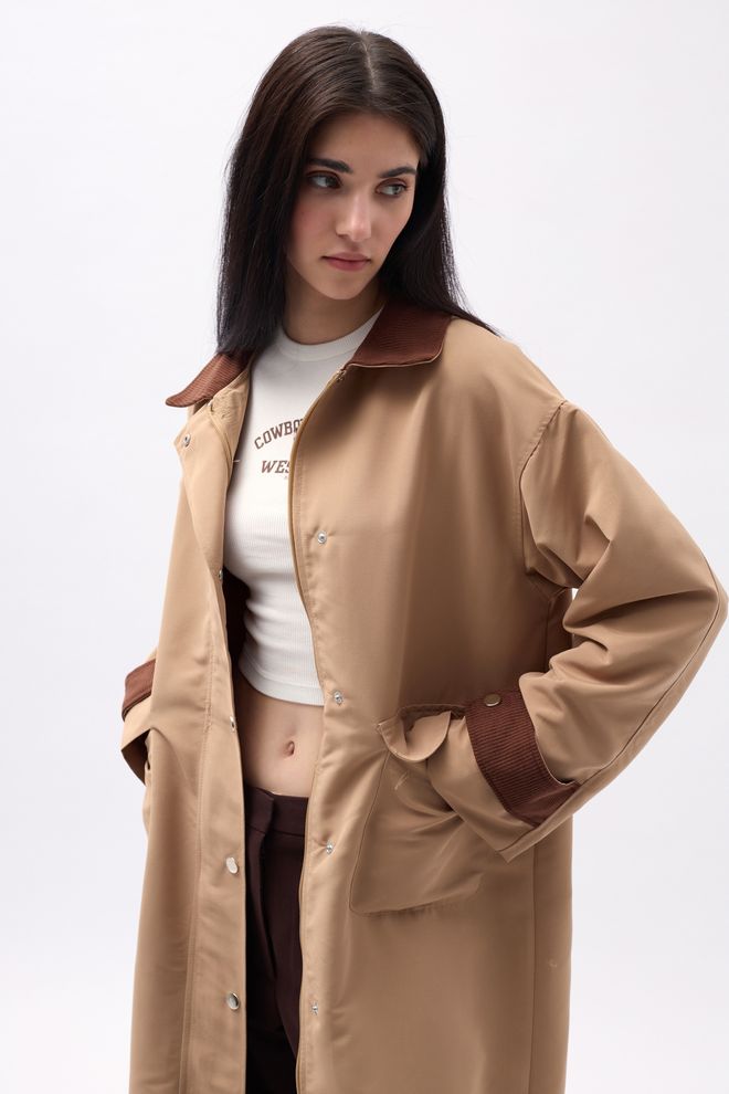Black Fashion Übergroßer Trenchcoat Mit Kragendetail – Braun Großhandelskleidung Lässig