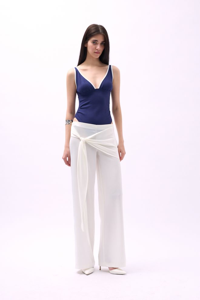 ESPADA White Palazzo Pants With Wide Leg For Elegant Occasions Wholesale Clothing Polyester