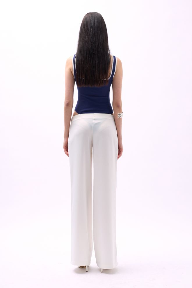 ESPADA White Palazzo Pants With Wide Leg For Elegant Occasions Wholesale Clothing 5