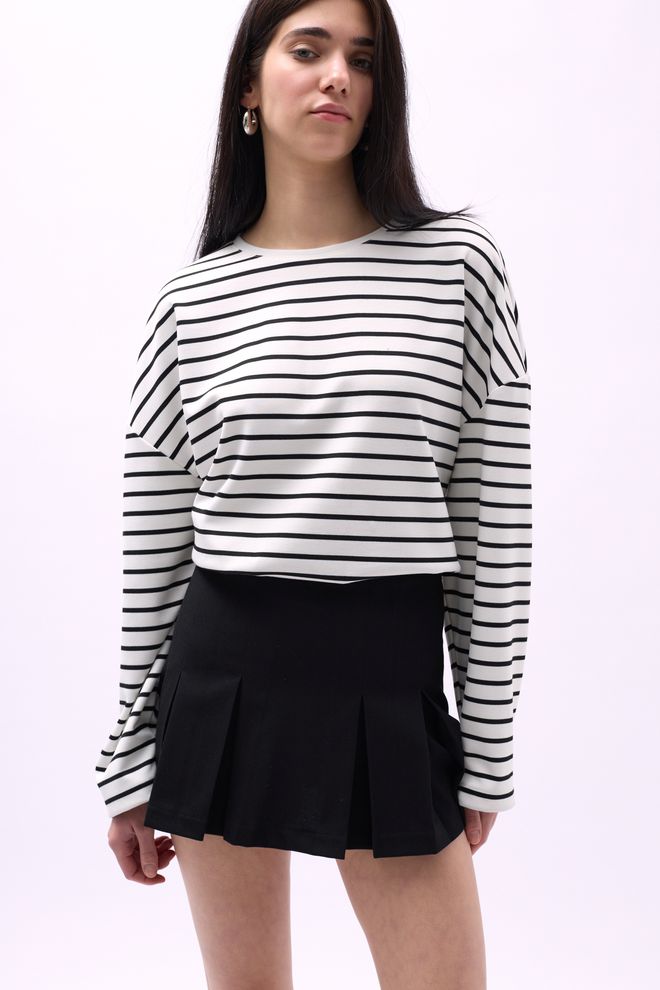 Black Fashion Mini Krilo Z Visokim Pasom S Plisiranjem Črno Oblačila na debelo Preppy