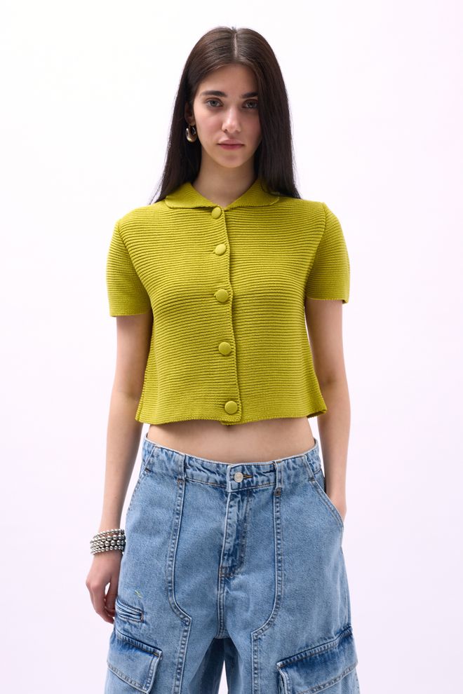 Black Fashion Baby Collar Buttoned Blouse Green Wholesale Clothing Casual