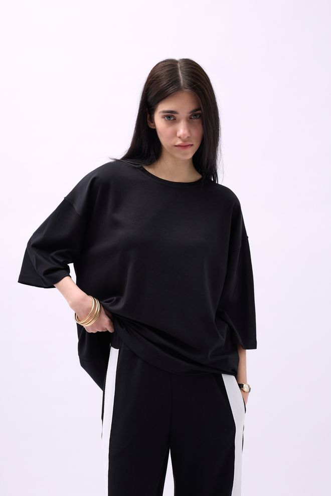 Black Fashion Oversize T Shirt Mit Rundhalsausschnitt Schwarz Großhandelskleidung Lässig