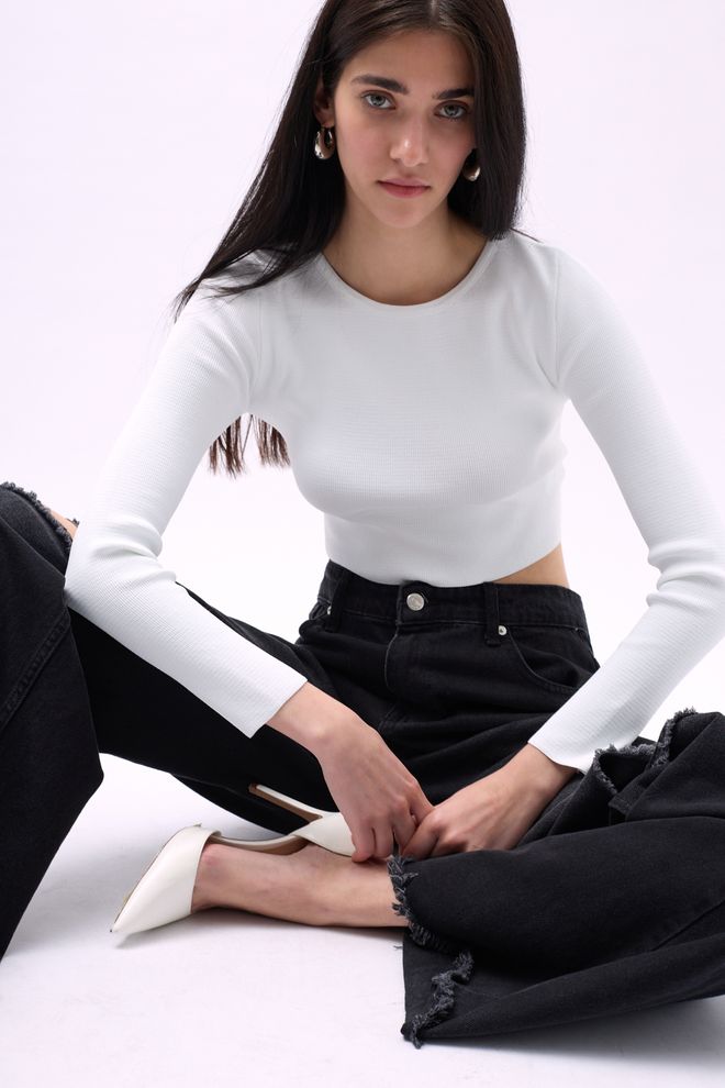 Black Fashion Στρογγυλό Λαιμό Με Υφή Λευκό Χονδρικό εμπόριο ενδυμάτων Casual