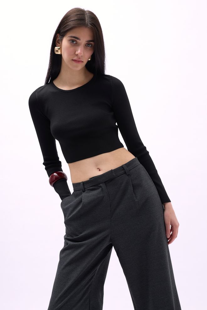 Black Fashion Στρογγυλό Λαιμό Με Υφή Μαύρο Χονδρικό εμπόριο ενδυμάτων Casual