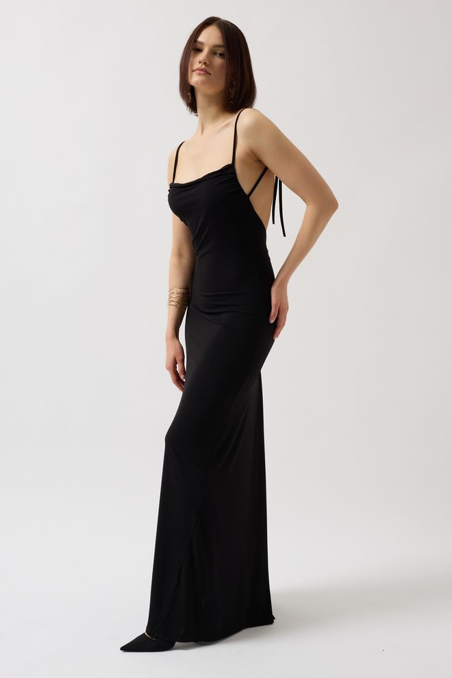 ESPADA Noir Sexy Formel Élégant Glamour Fine À Bretelles Robe Vêtements en gros Élégant