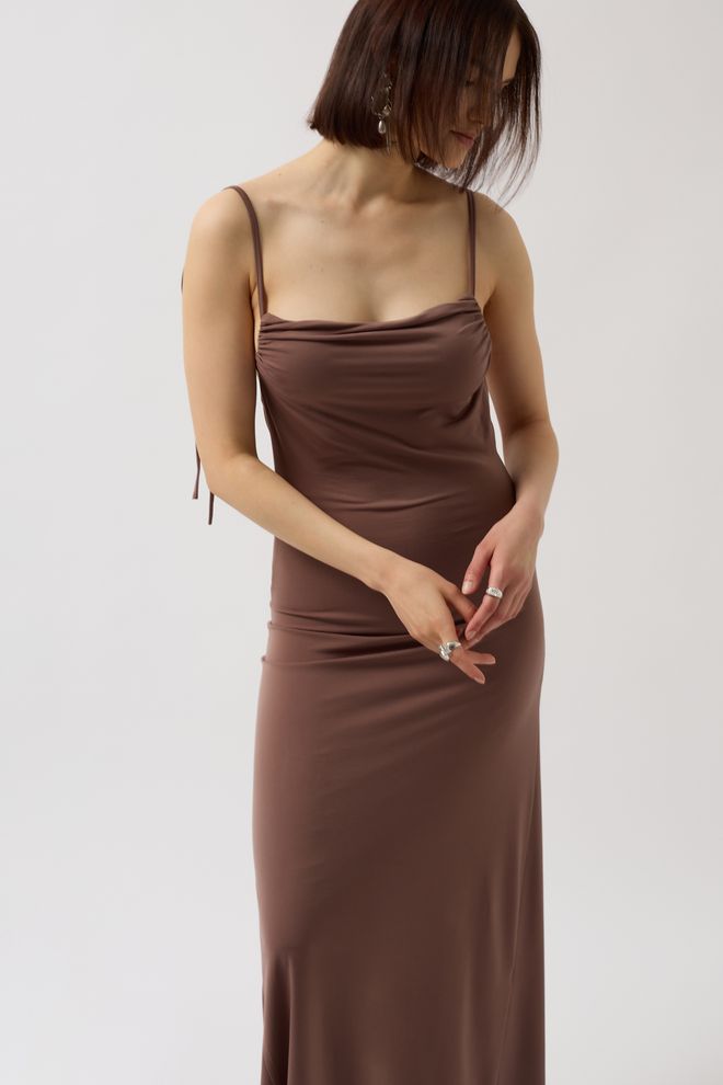 Black Fashion Tie Up Detail Dangle Collar Maxi Dress Mink Wholesale Clothing Elegant