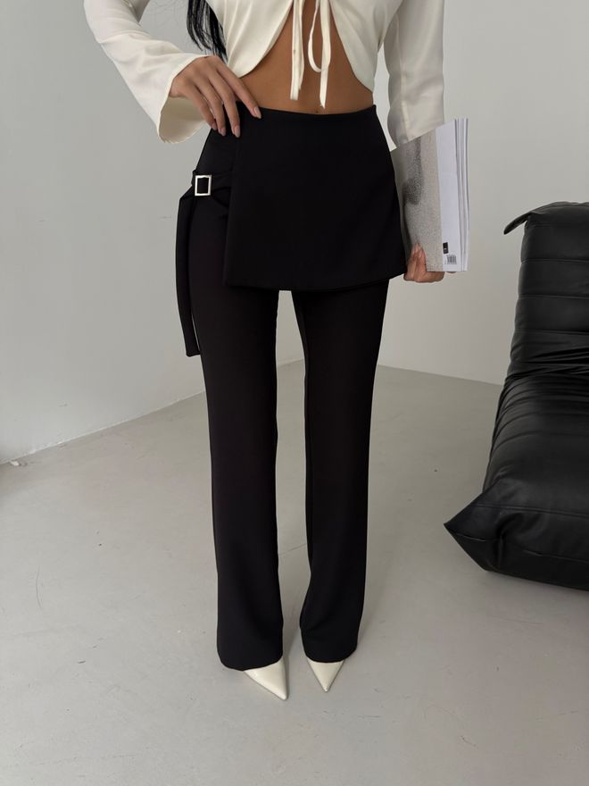 Black Fashion Calça Com Cinto Detalhado Na Saia Preta Roupas por atacado Poliéster