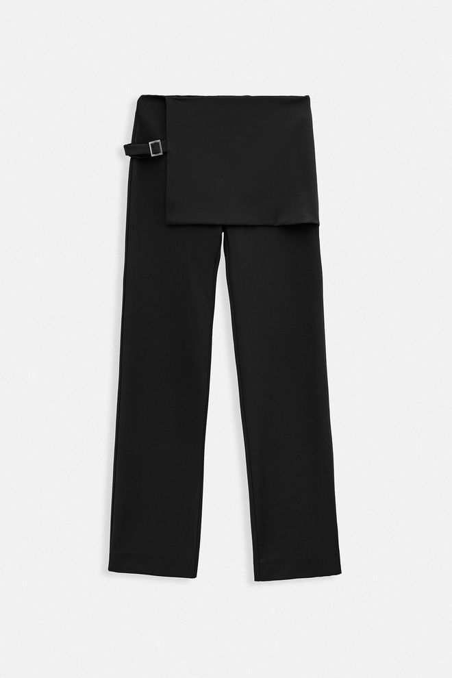 Black Fashion Calça Com Cinto Detalhado Na Saia Preta Roupas por atacado Primavera