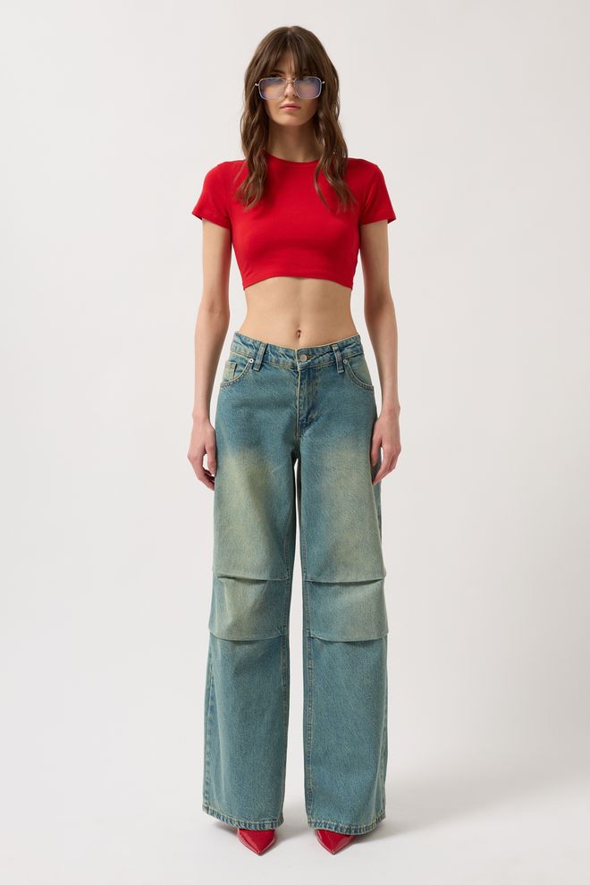 ESPADA Blue Retro Mom Jeans With Wide Leg Wholesale Clothing Cotton