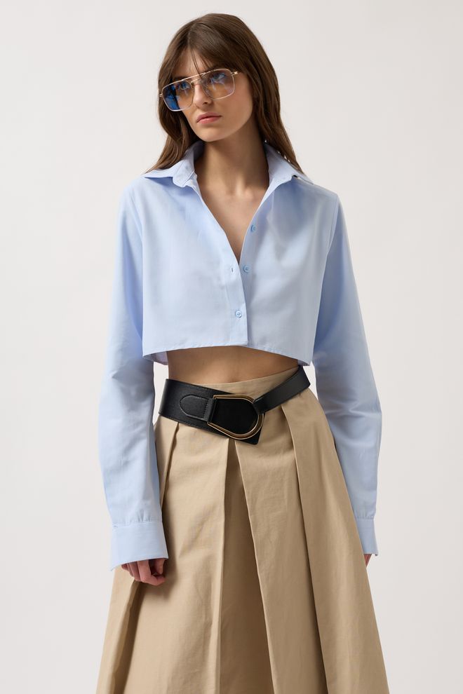 Black Fashion Camisa Corta Básica Azul Ropa al por mayor Casual
